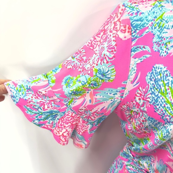 Lilly Pulitzer Isella Wrap Dress Womens Size S Prosecco Pink Seaing Things Print - Picture 4 of 13